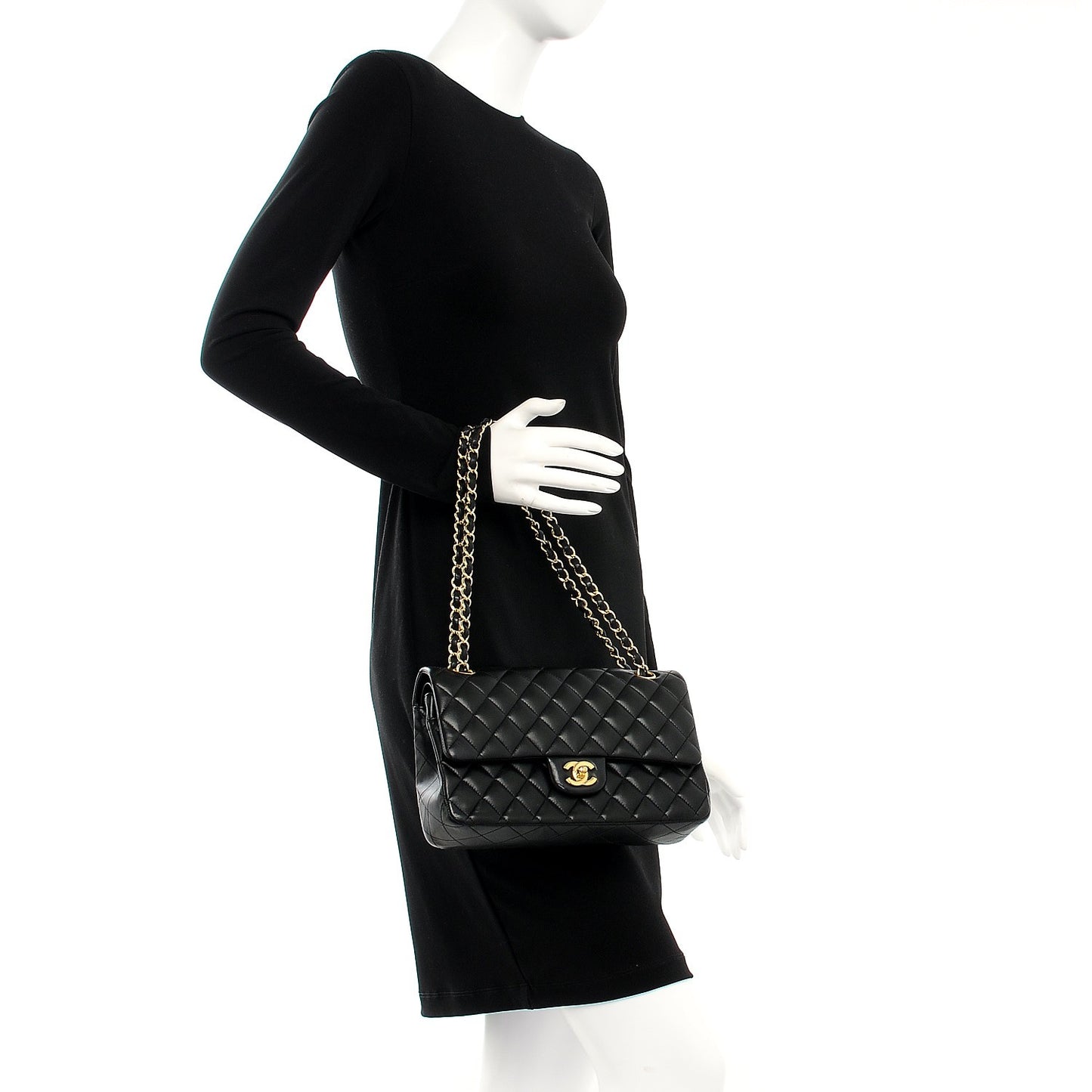 Lambskin Quilted Medium Double Flap Black