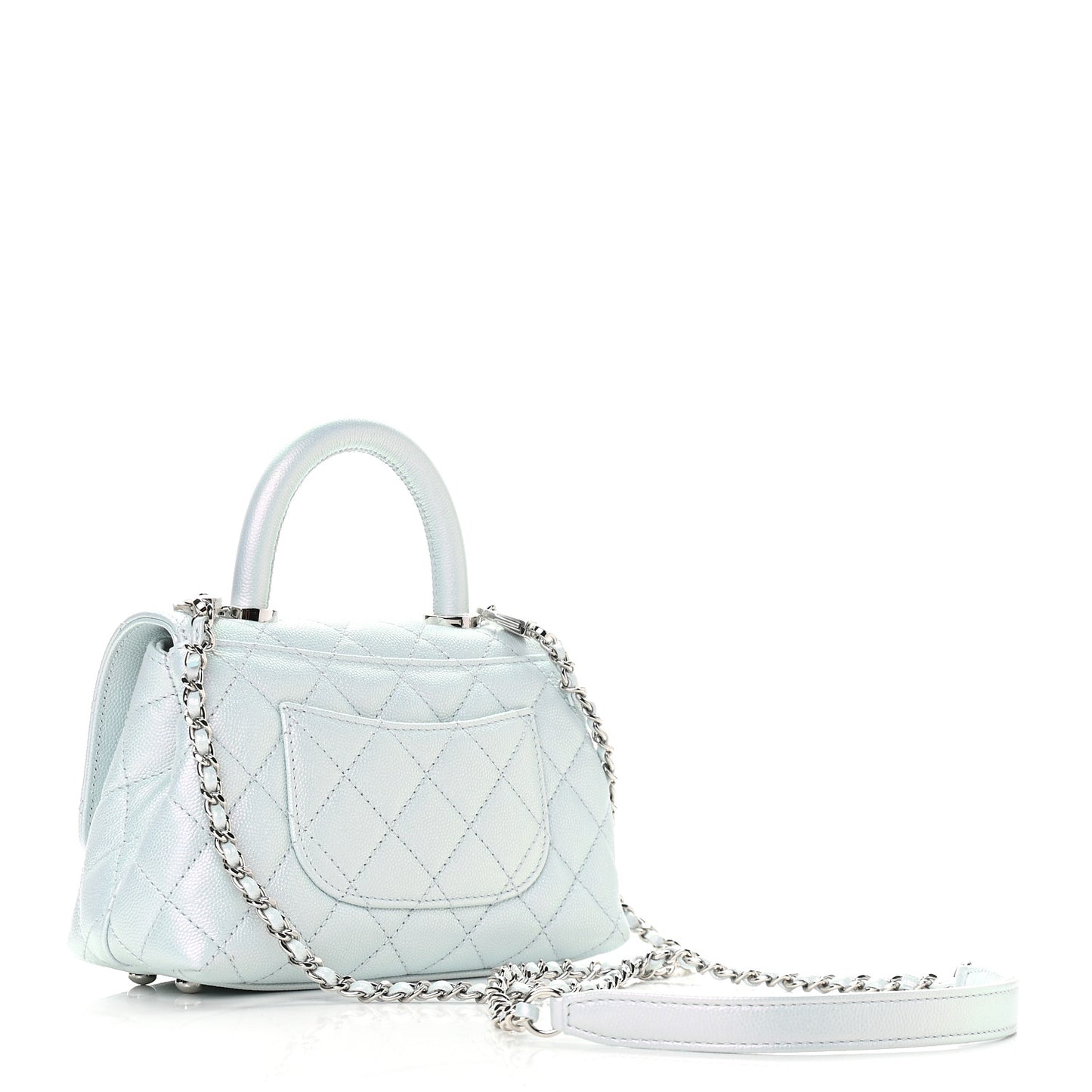 Iridescent Caviar Quilted Extra Mini Coco Handle Flap Light Blue