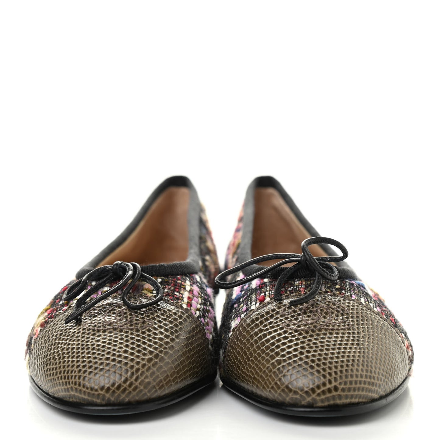 Tweed Lizard CC Cap Toe Ballerina Flats 38 Multicolor Khaki