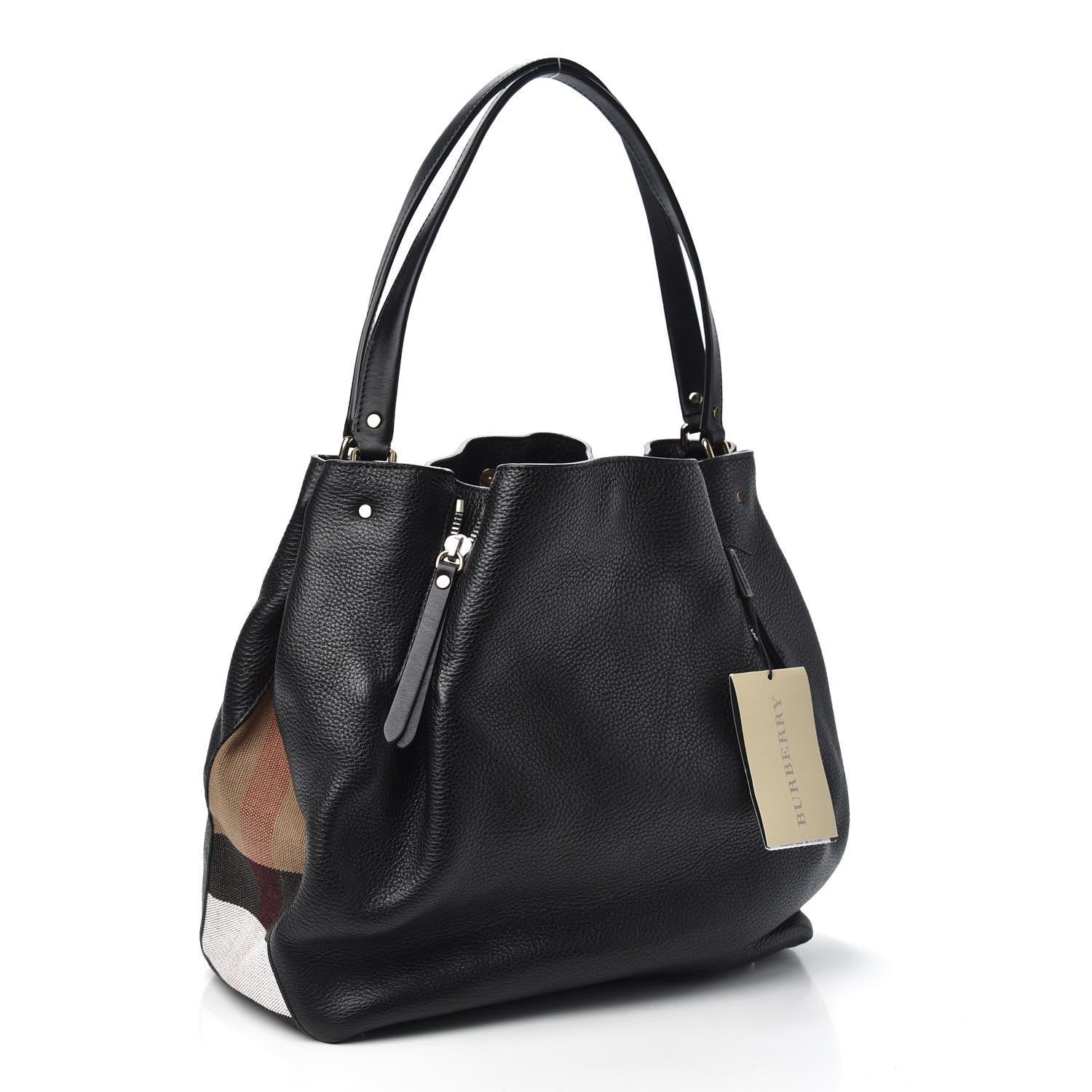 Burberry Grainy Calfskin House Check Medium Maidstone Black 3 of 9