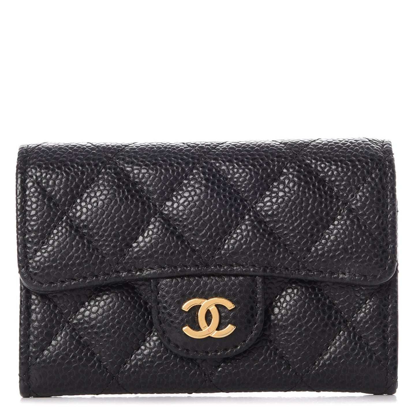 Caviar Quilted Flap Card Holder Black