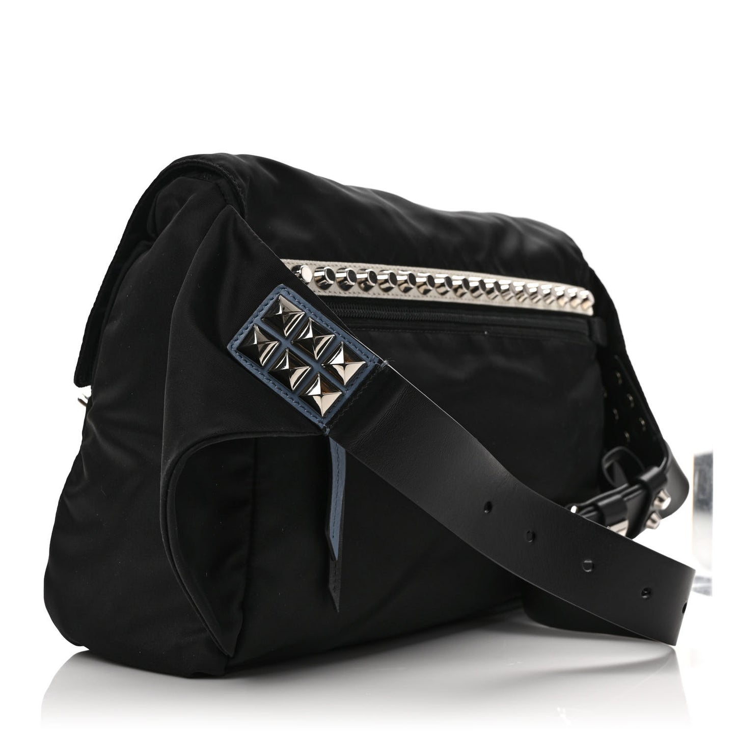 Nylon New Vela Studded Messenger Bag Black