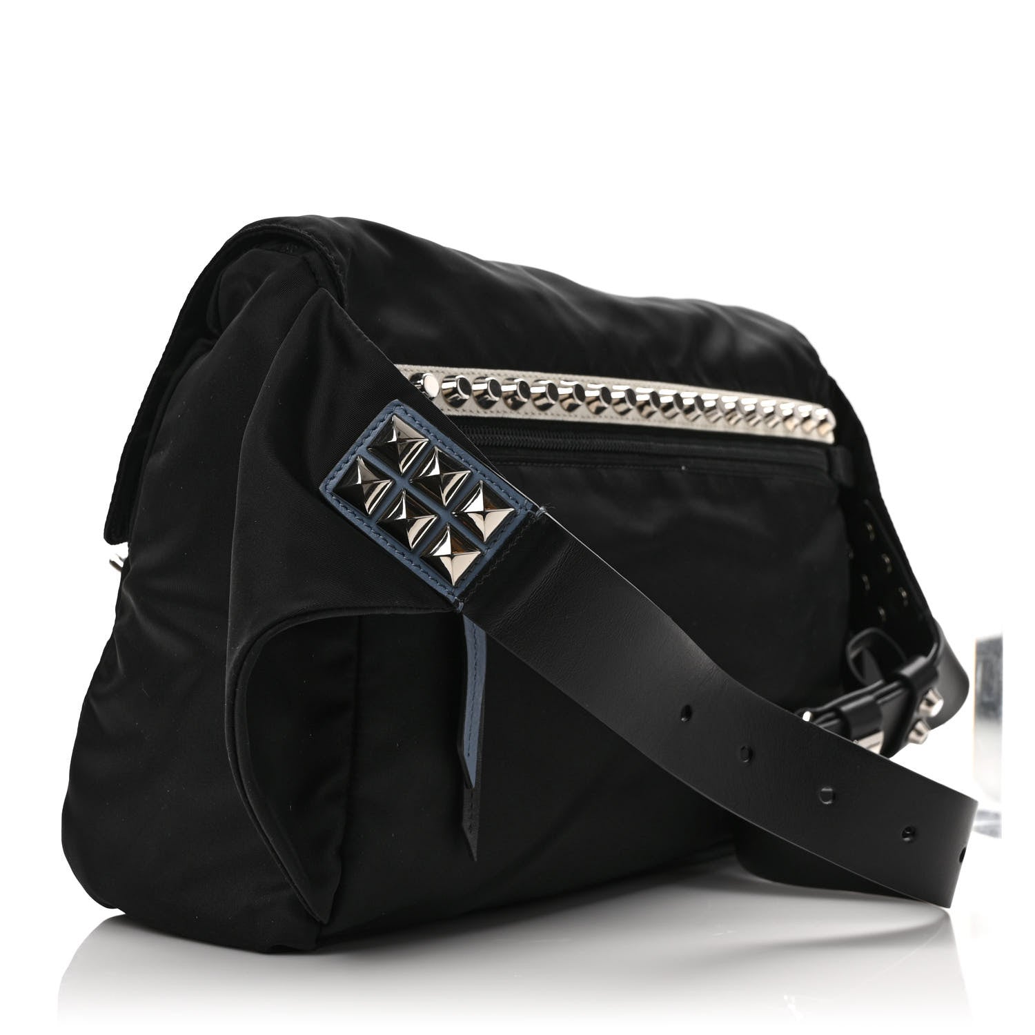 Prada Nylon New Vela Studded Messenger Bag Black 2 of 8