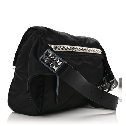 Prada Nylon New Vela Studded Messenger Bag Black 2 of 8