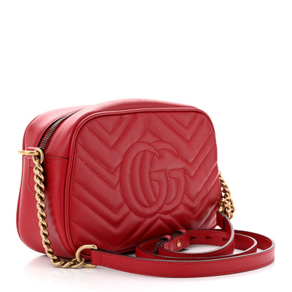 Gucci Calfskin Matelasse Small GG Marmont Chain Shoulder Bag Hibiscus Red 3 of 12