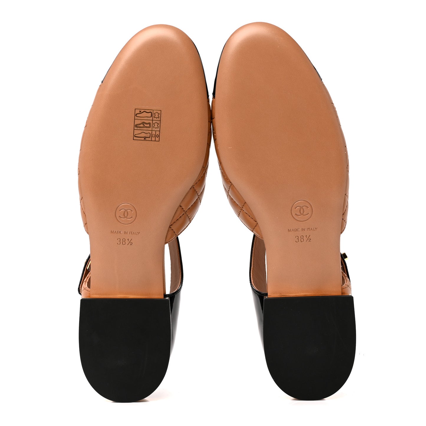 Patent Lambskin Quilted Cap Toe Ballerina Flats 38.5 Light Brown Black