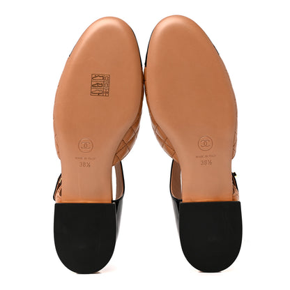 Chanel Patent Lambskin Quilted Cap Toe Ballerina Flats 38.5 Light Brown Black 6 of 10