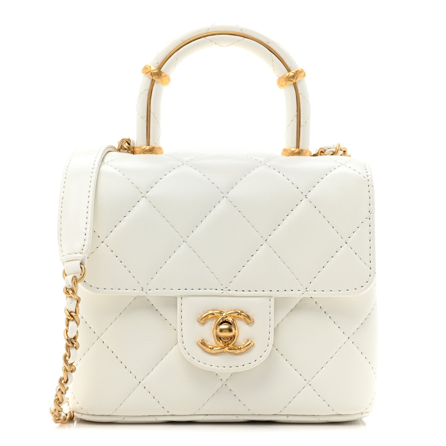 Chanel Lambskin Handle Crush Top Handle Flap Bag White 1 of 9