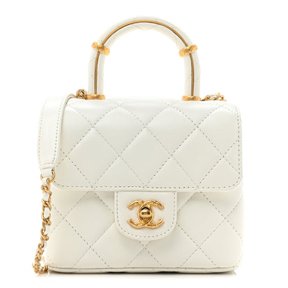 Chanel Lambskin Handle Crush Top Handle Flap Bag White 1 of 9