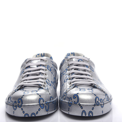 Gucci Miro Rubber Wax GucciGhost Print Mens New Ace Sneakers 10 Silver 3 of 10