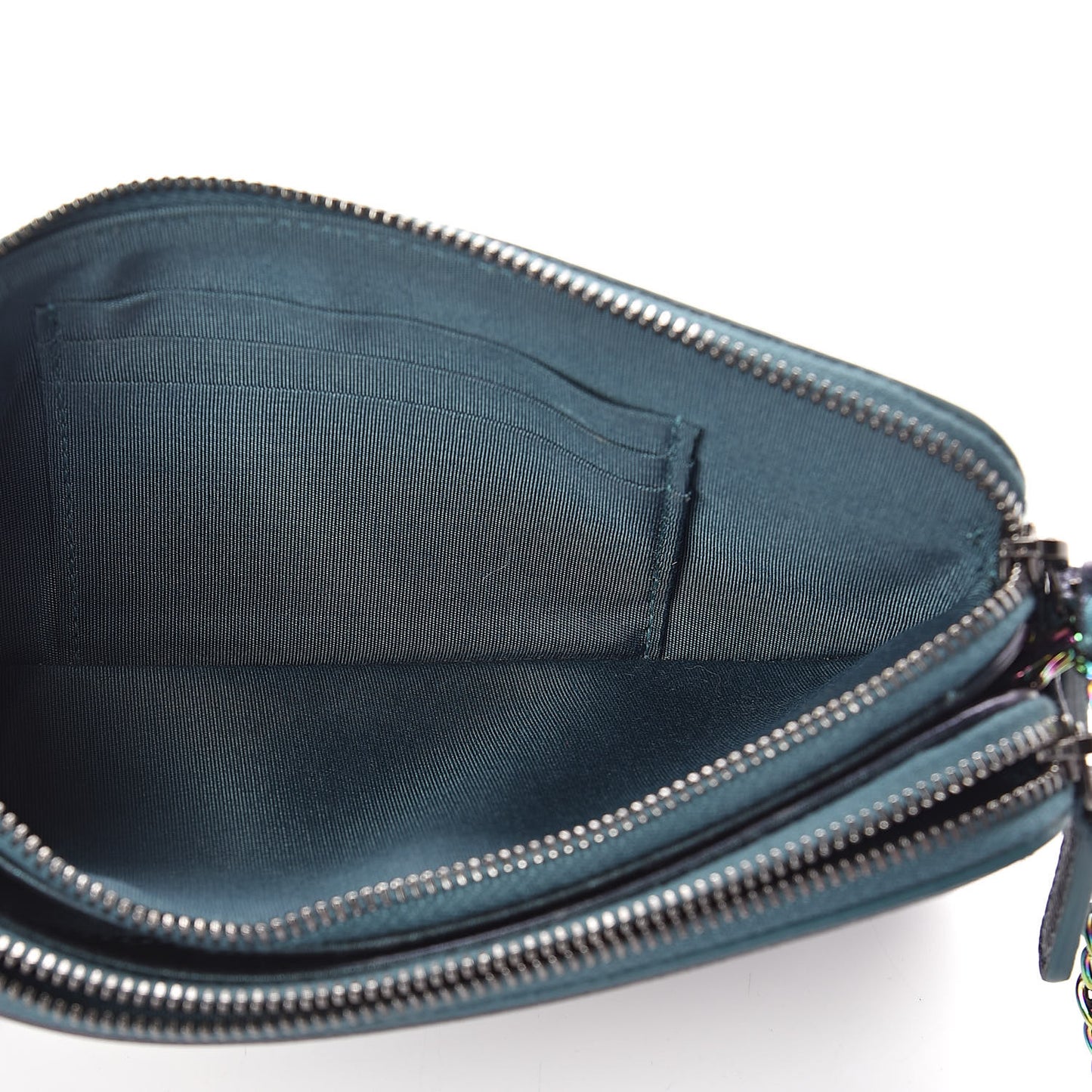 Iridescent Caviar Quilted CC Filigree Clutch With Chain Dark Turquoise