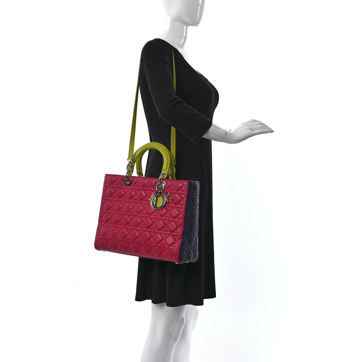 Christian Dior Lambskin Cannage Large Tri-Color Lady Dior Pink Blue Yellow 2 of 25