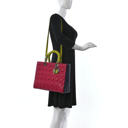 Christian Dior Lambskin Cannage Large Tri-Color Lady Dior Pink Blue Yellow 2 of 25