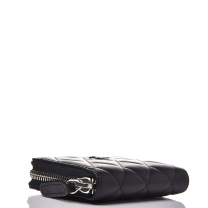 Chanel Lambskin Quilted Zip Around Coin Purse Wallet Black 4 of 8