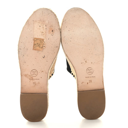 Chanel Suede Grosgrain CC Espadrille Mules 36 Black 5 of 8