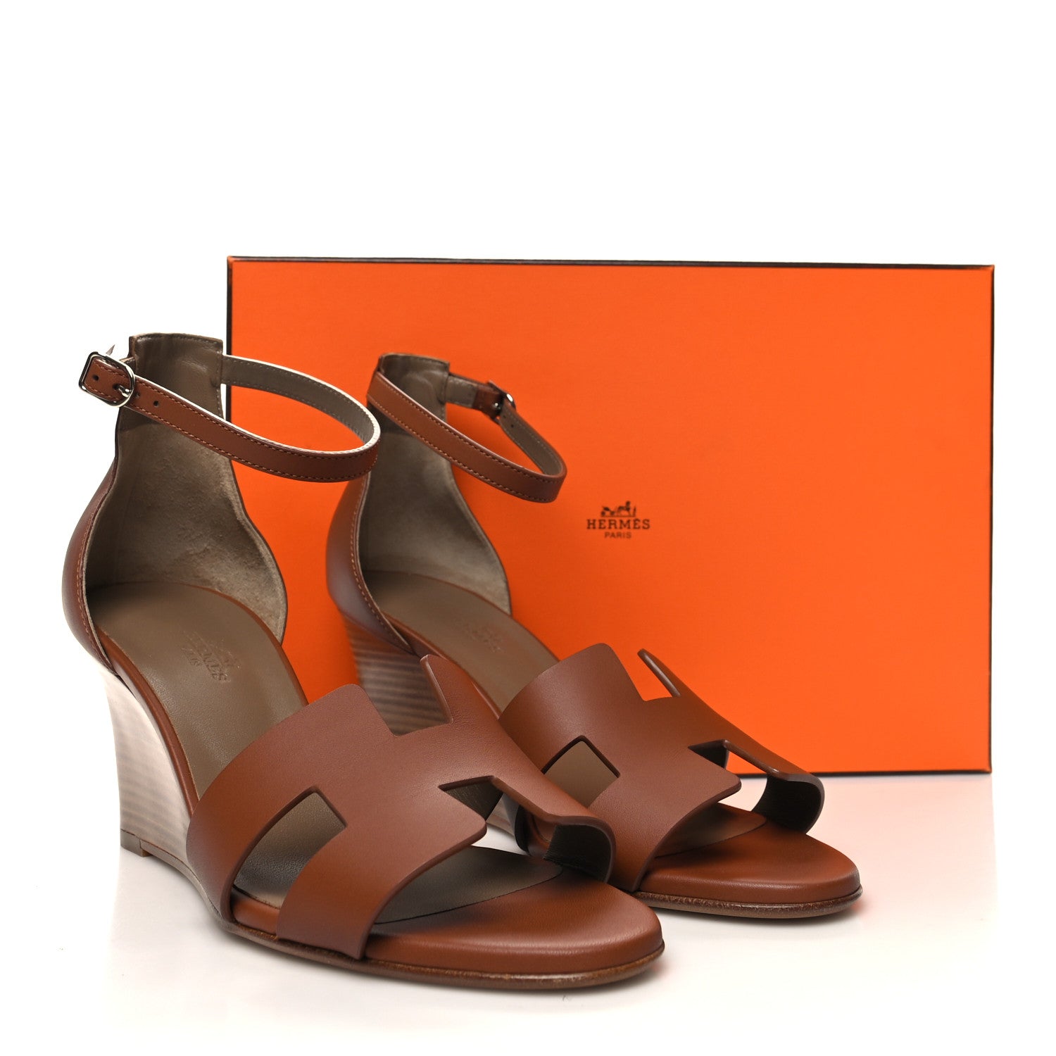Hermes Calfskin Legend Wedge Sandals 39.5 Gold 9 of 9