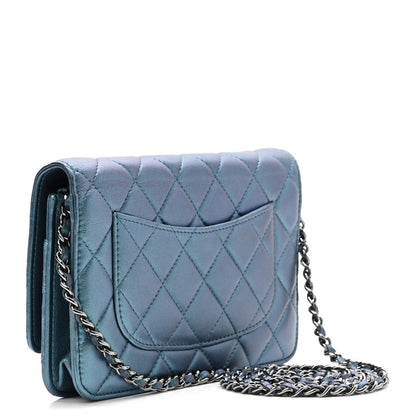 Chanel Metallic Lambskin Wallet On Chain WOC Turquoise 2 of 11