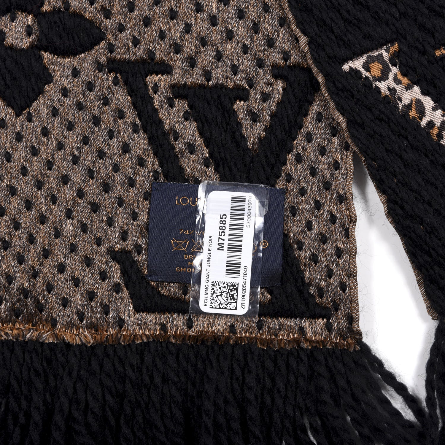 Louis Vuitton Wool Silk Monogram Giant Jungle Logomania Shine Scarf Black 3 of 3