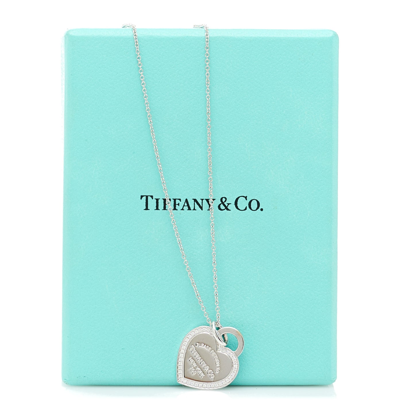 18K White Gold Diamond Return To Tiffany Heart Tag Pendant Necklace