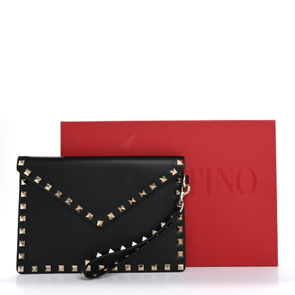 Valentino Garavani Vitello Medium Rockstud Envelope Flat Wristlet Pouch Black 10 of 10