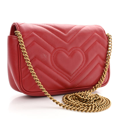 Gucci Calfskin Matelasse Super Mini GG Marmont Shoulder Bag Hibiscus Red 3 of 11