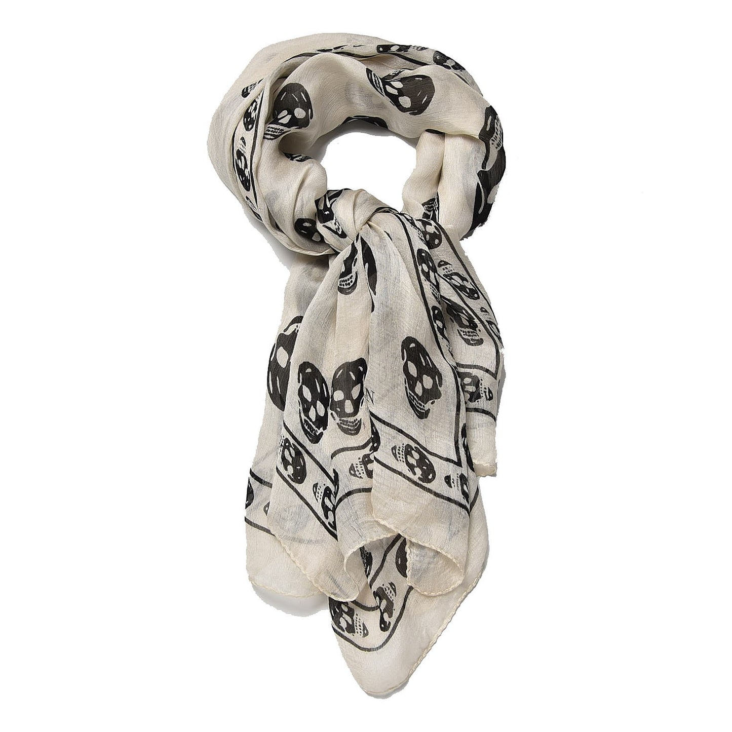 Silk Chiffon Skull Scarf Ivory Black