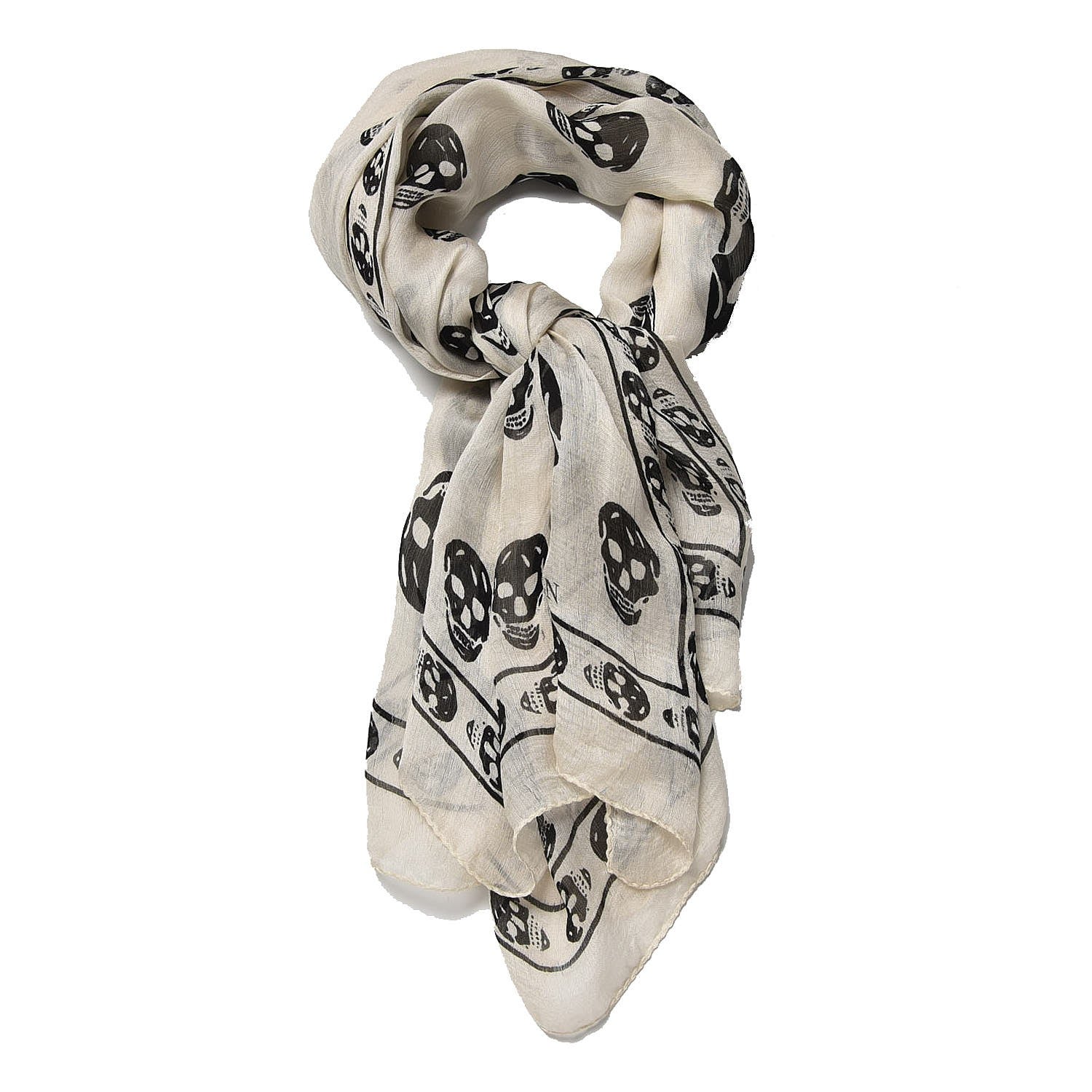 Alexander McQueen Silk Chiffon Skull Scarf Ivory Black 1 of 14