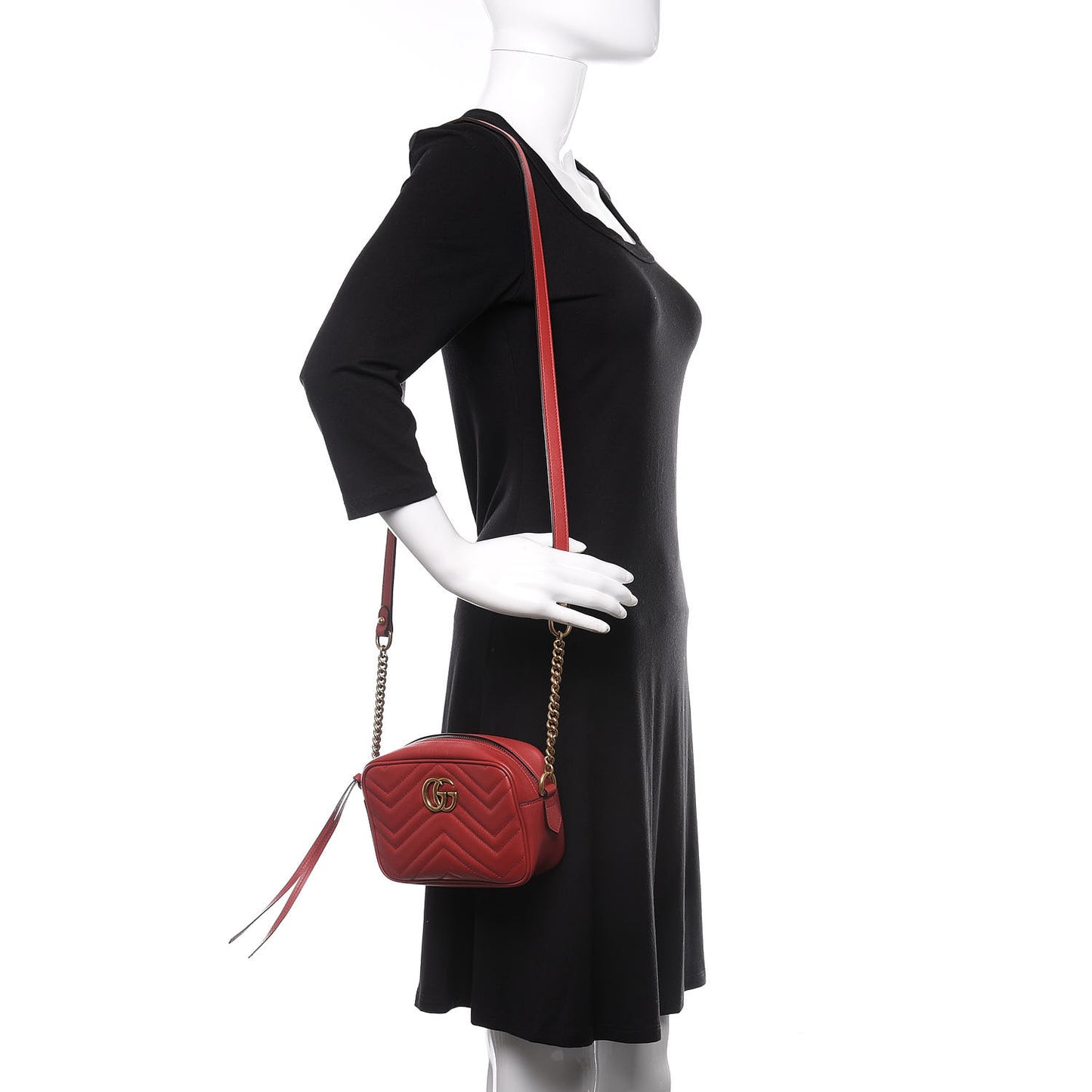 Calfskin Matelasse Mini GG Marmont Chain Shoulder Bag Hibiscus Red