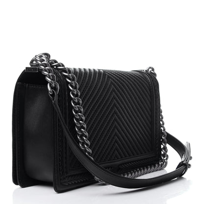 Chanel Calfskin Chevron Quilted New Medium Braided Boy Flap Black 3 of 11