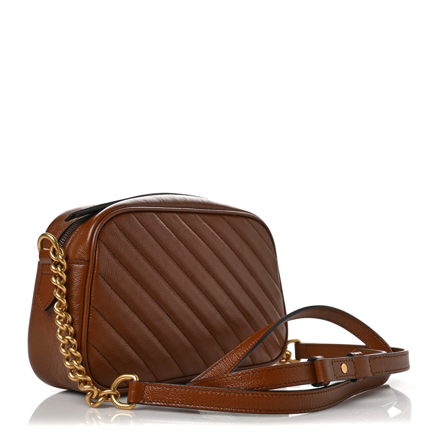 Glazed Calfskin Matelasse Diagonal Small GG Marmont Chain Shoulder Bag Cuir