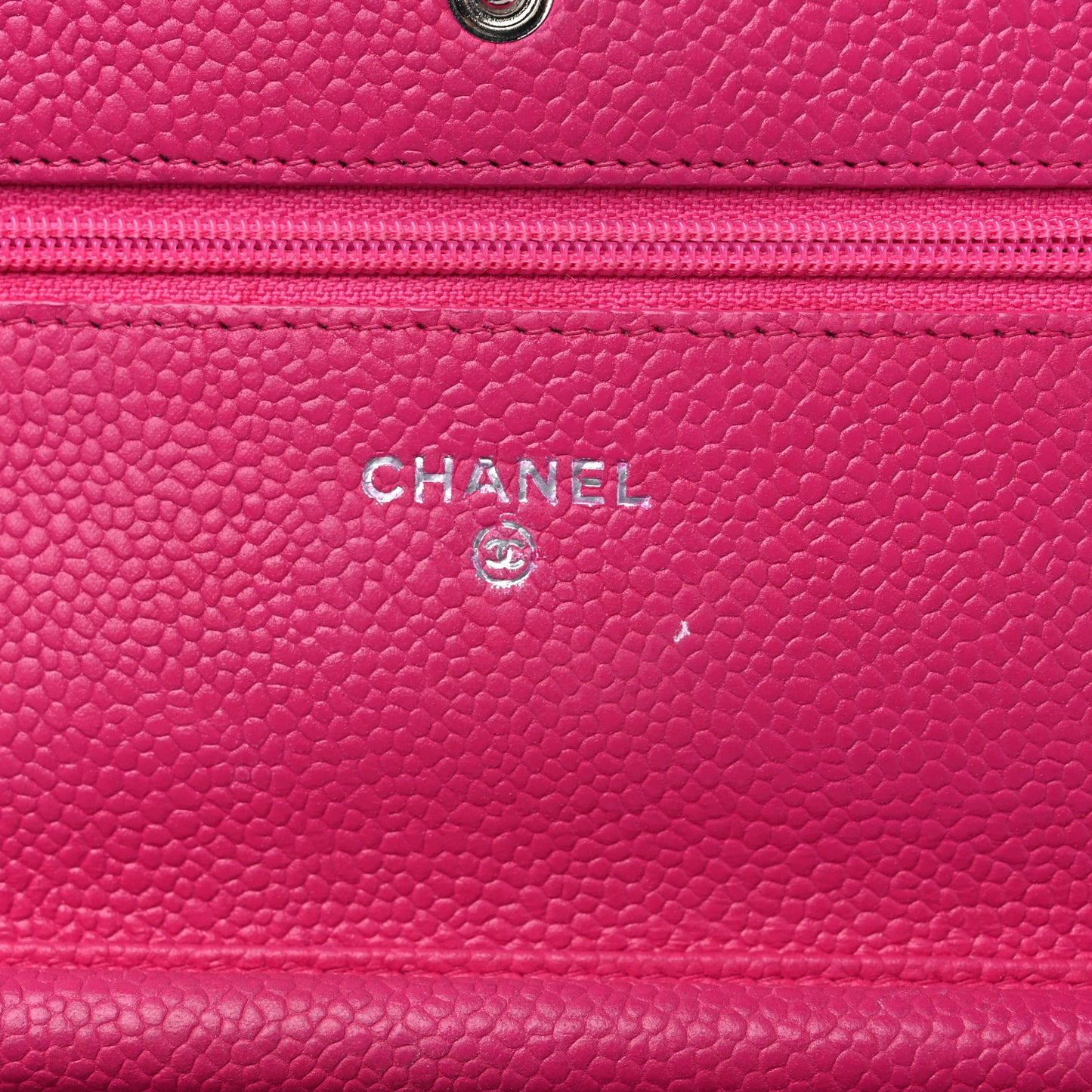 Iridescent Caviar Quilted Wallet on Chain WOC Pink