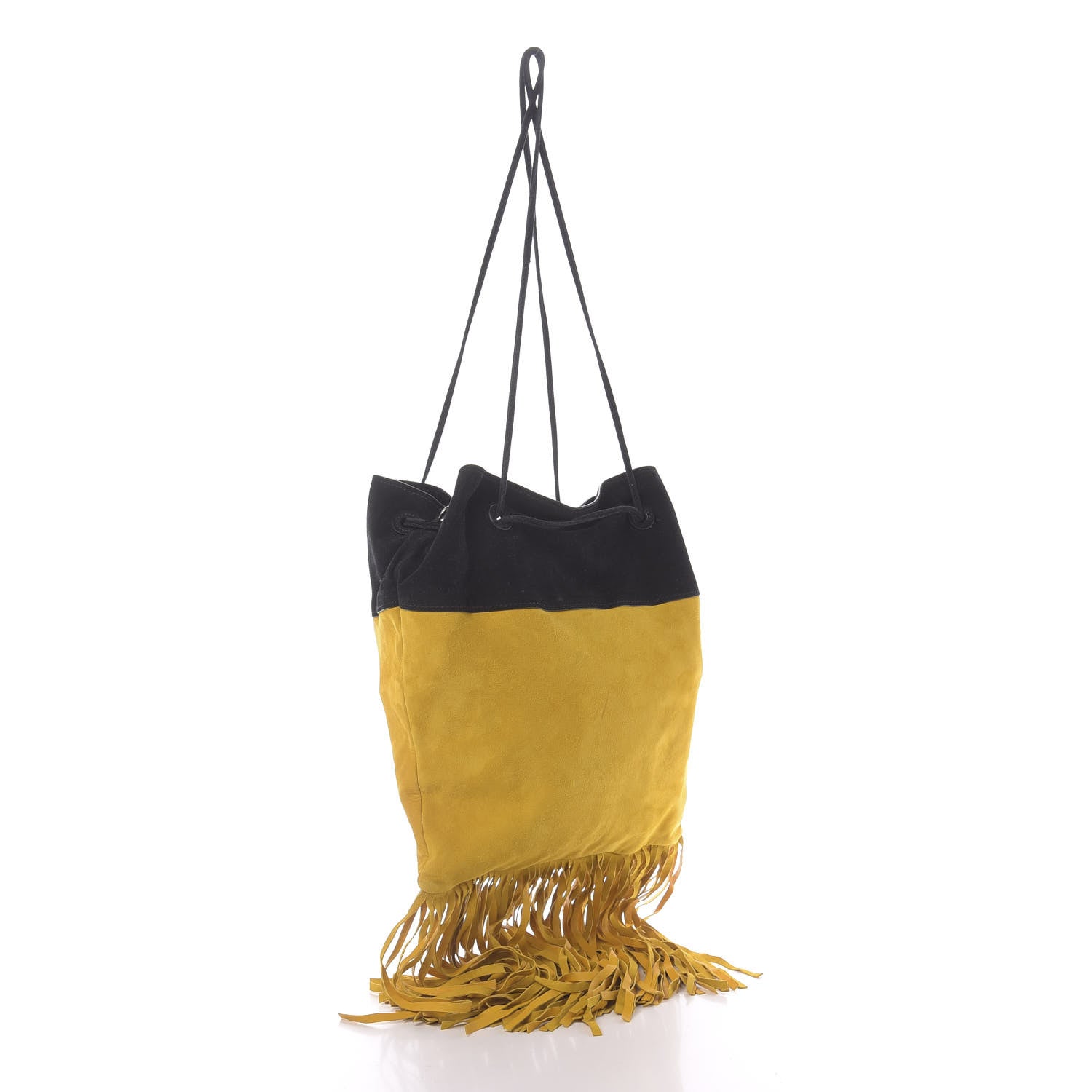 Prada Suede Scamosciato Fringe Shoulder Bag Mimosa Black 2 of 11