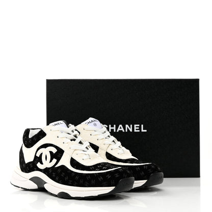 Chanel Nylon Suede Calfskin Printed CC Sneakers 39 White Black 8 of 8