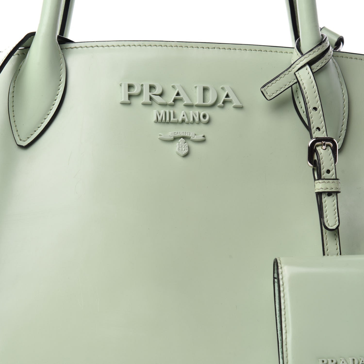 Prada Spazzolato Small Monochrome Top Handle Tote Acquamarina 16 of 16