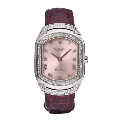 Rolex 18K White Gold Alligator Diamond 25mm Cellini Cellissima Quartz Watch Pink 6693 1 of 9