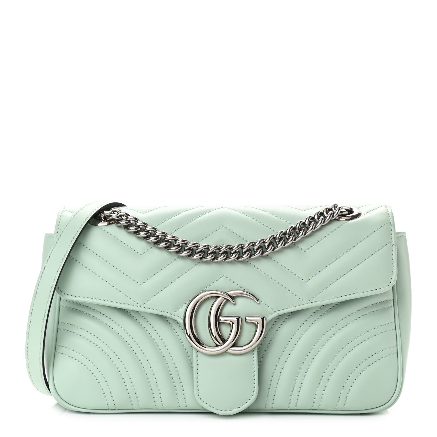 Gucci Calfskin Matelasse Small GG Marmont Shoulder Bag Water Green 1 of 11