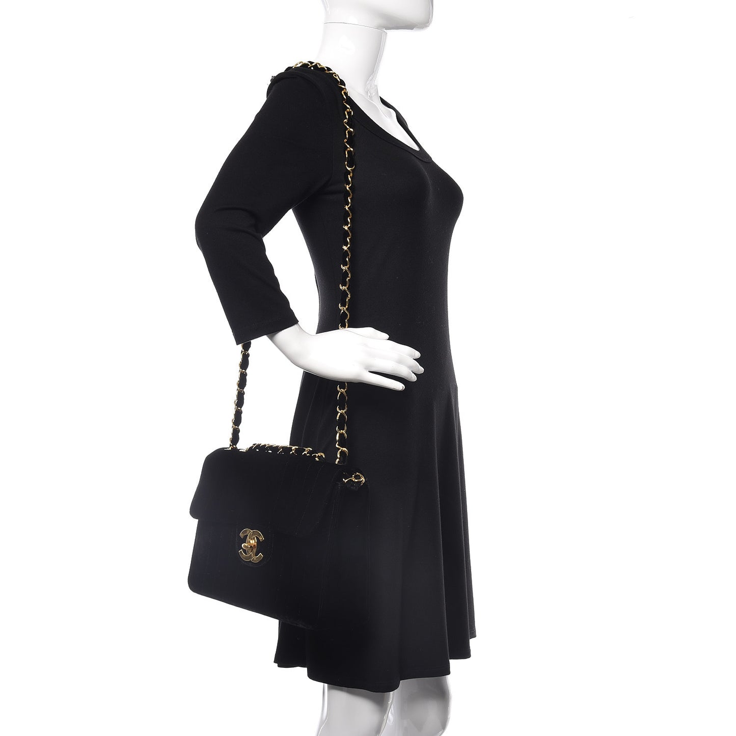 Velvet Vertical Quilted Jumbo Single Flap Black