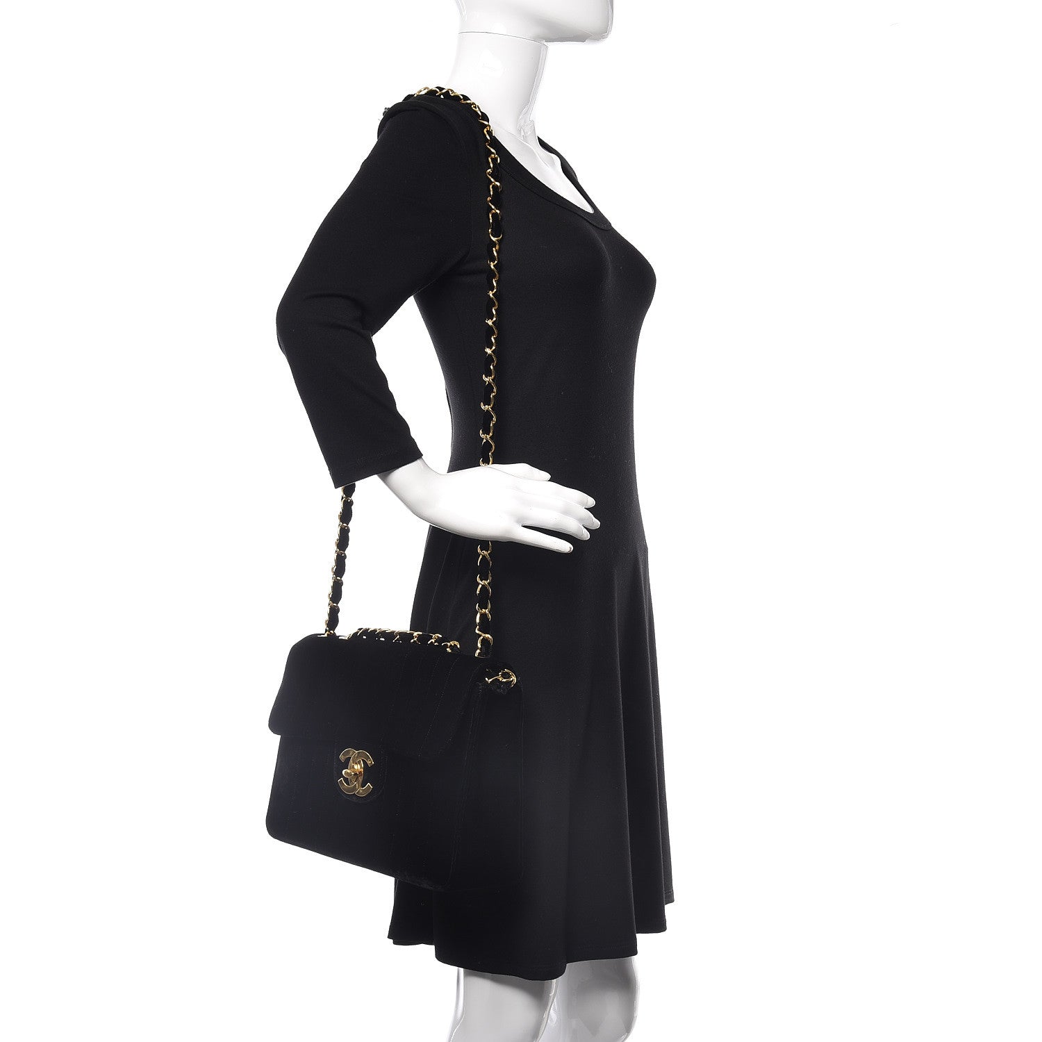 Chanel Velvet Vertical Quilted Jumbo Single Flap Black 3 of 13