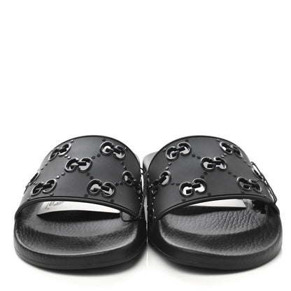 Gucci Rubber GG Monogram Perforated Womens Slide Sandals 40 Black 2 of 7