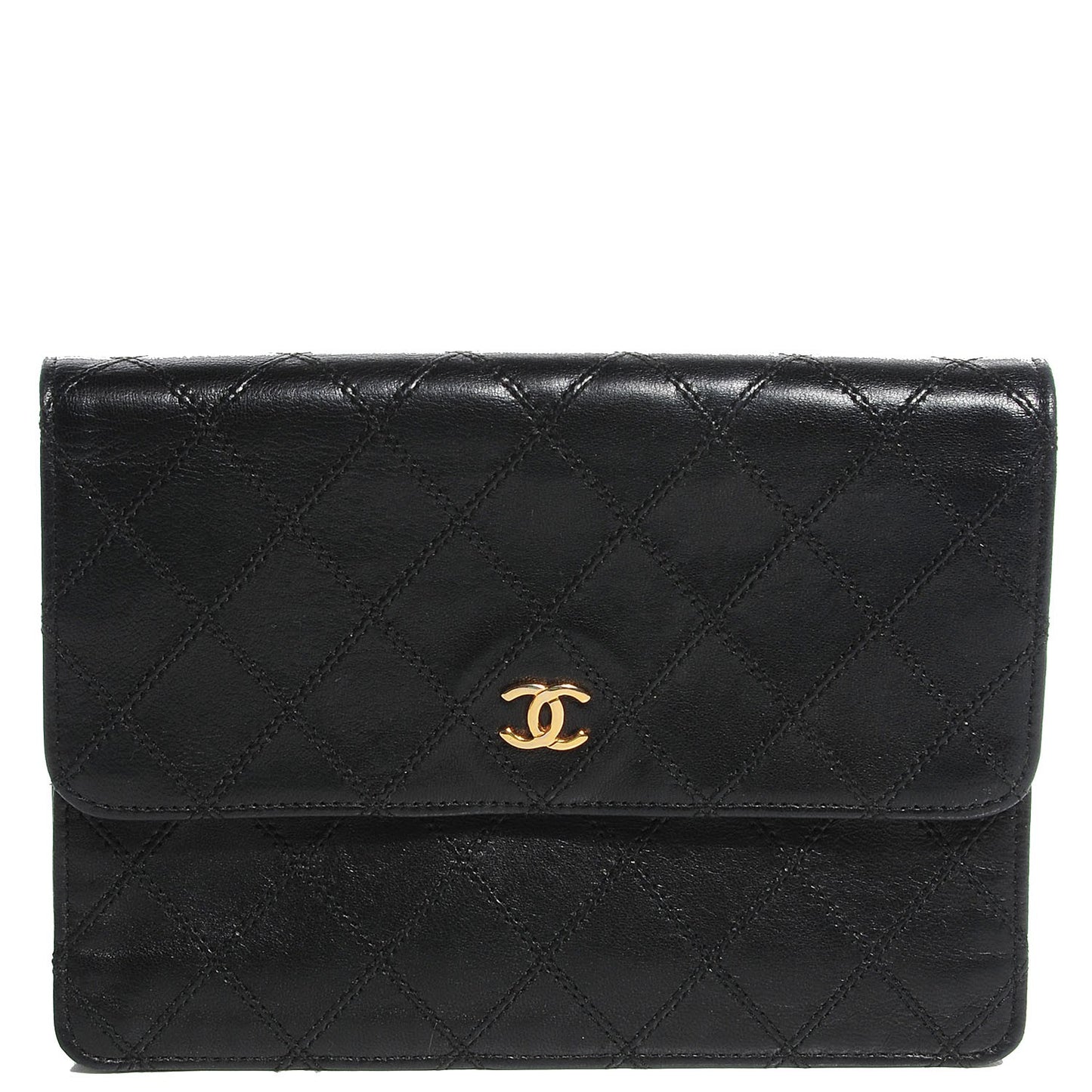 Lambskin Diamond Stitch Compact Wallet Black