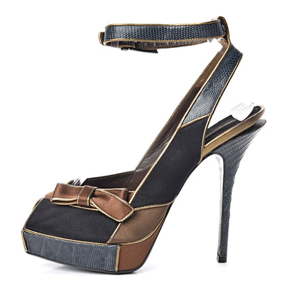Louis Vuitton Lizard Suede Satin Sugar Platform Slingbacks 39 Black Brown 1 of 10