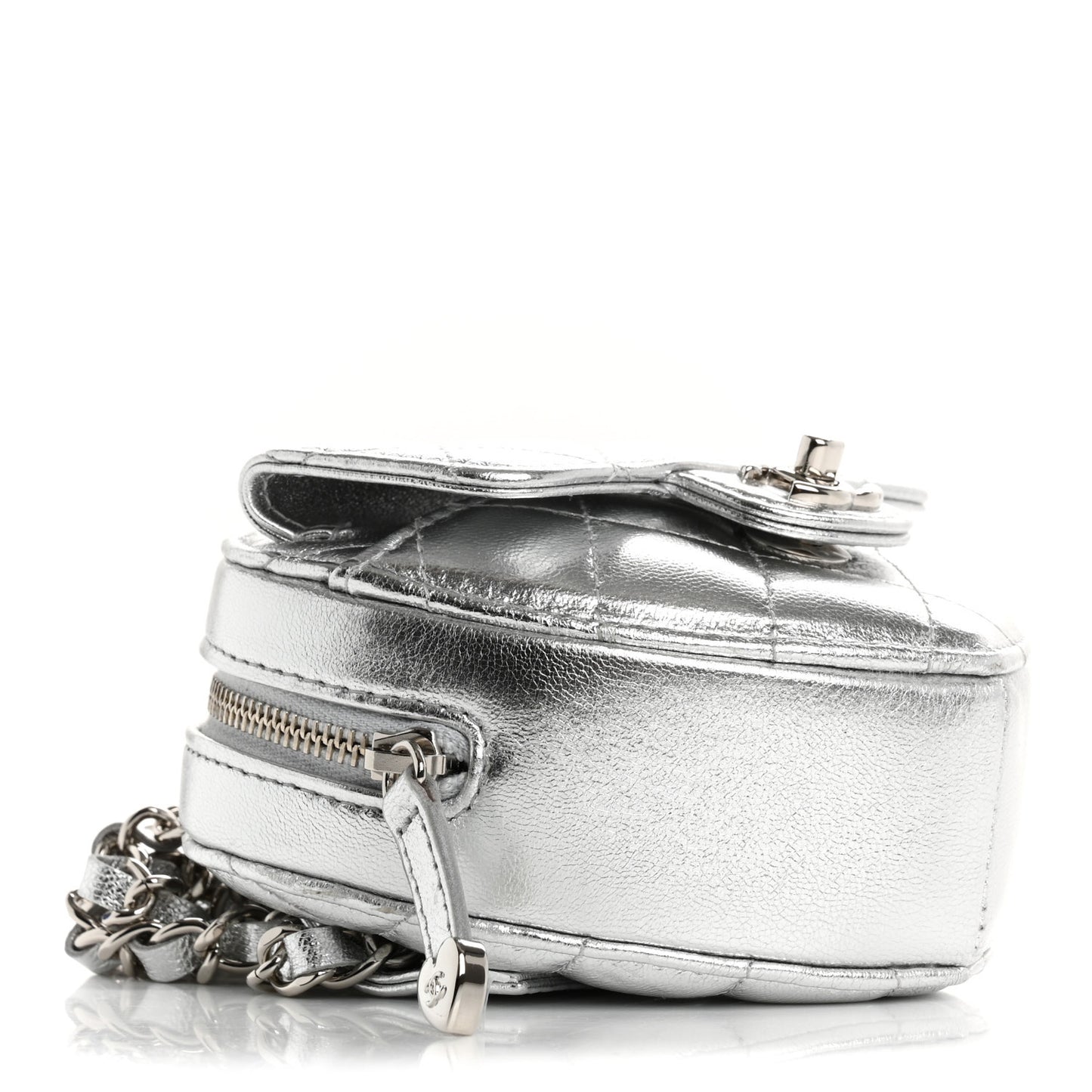 Metallic Lambskin Quilted CC In Love Heart Waist Belt Bag With Chain Silver