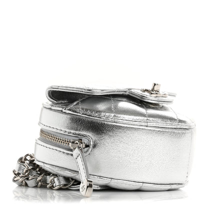 Chanel Metallic Lambskin Quilted CC In Love Heart Waist Belt Bag With Chain Silver 4 of 11