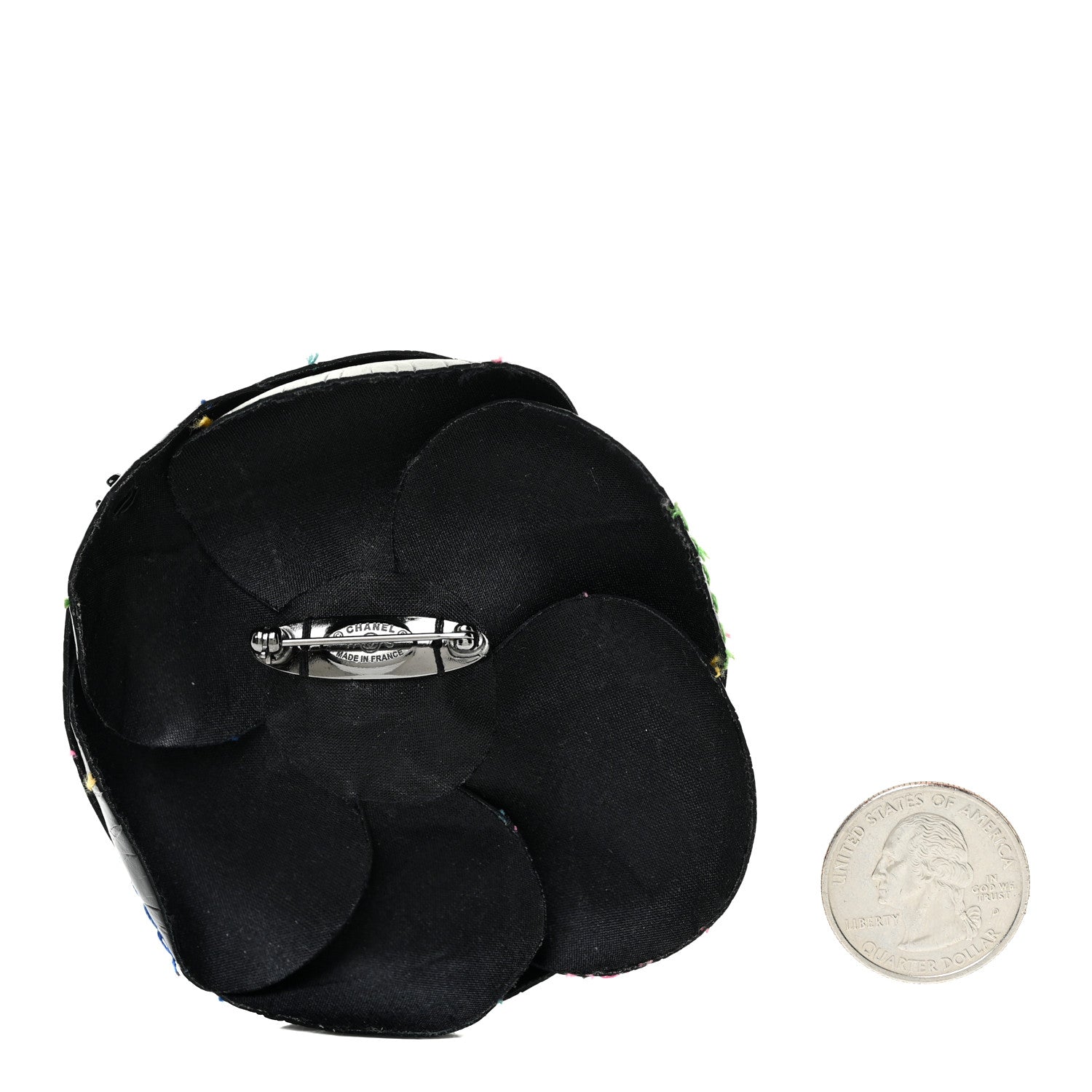 Chanel Lambskin Stitched Camellia CC Pin Brooch Black Multicolor 2 of 5
