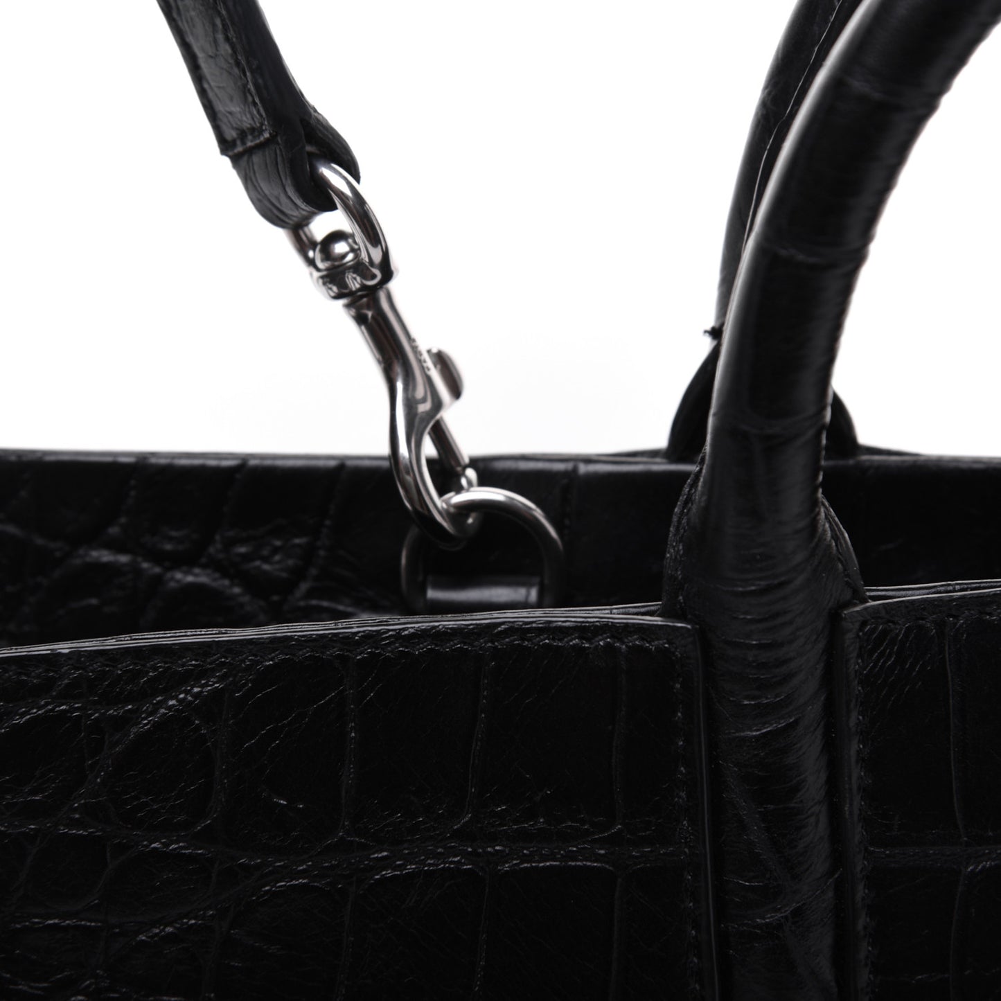 Calfskin Crocodile Embossed Small Cabas Rive Gauche Black