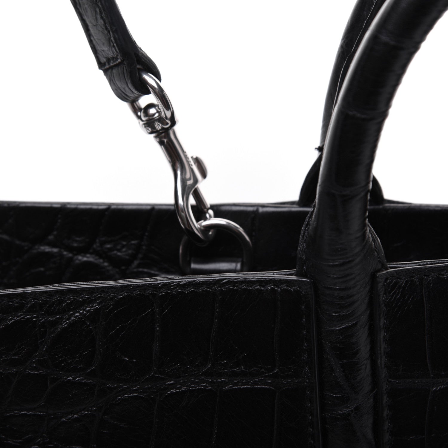 Saint Laurent Calfskin Crocodile Embossed Small Cabas Rive Gauche Black 24 of 27