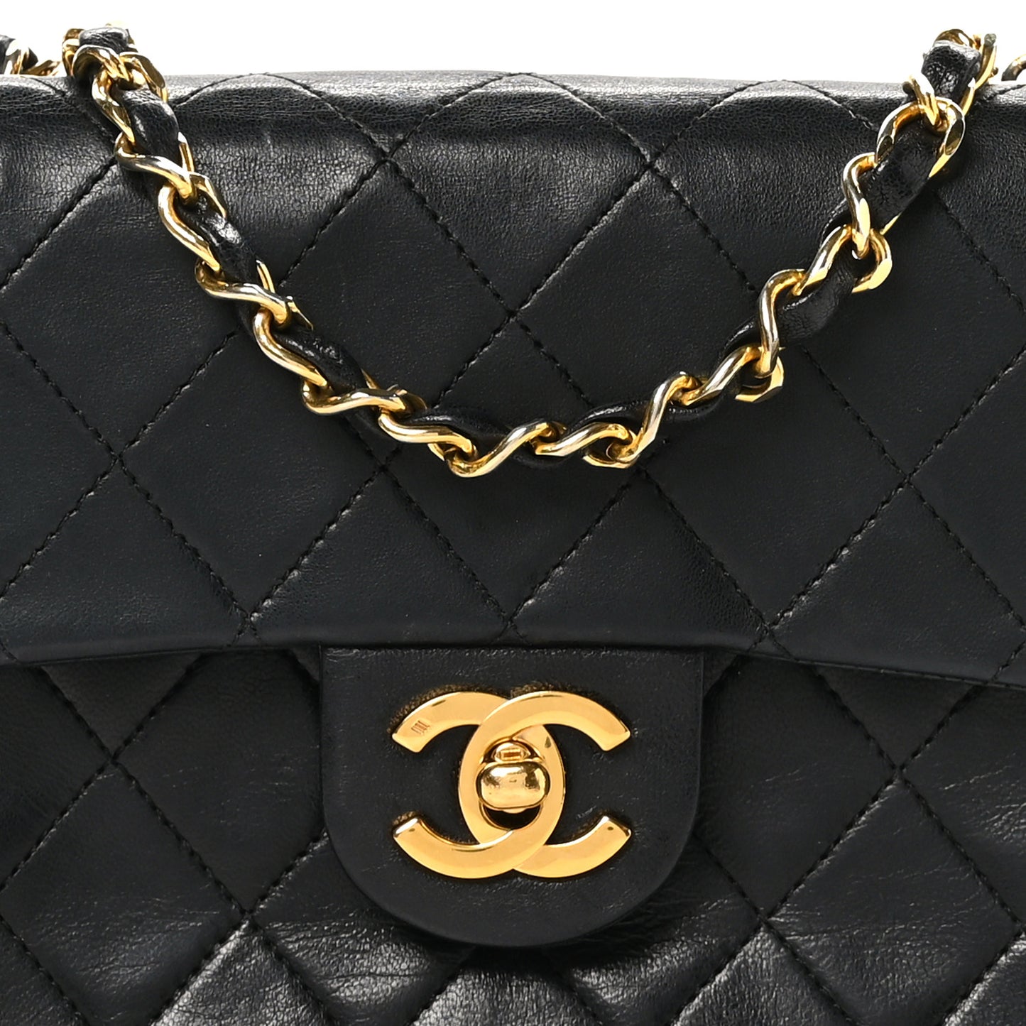 Lambskin Quilted Mini Square Flap Black