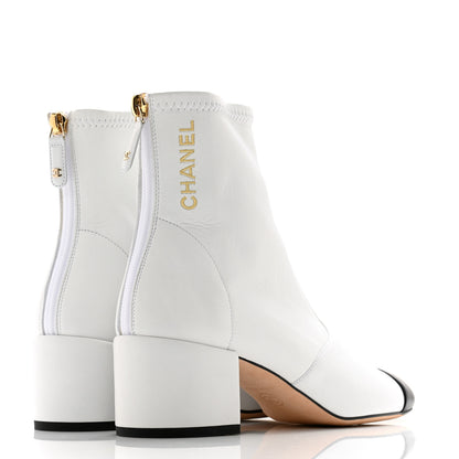 Chanel Lambskin Logo Ankle Boots 37.5 White 4 of 12