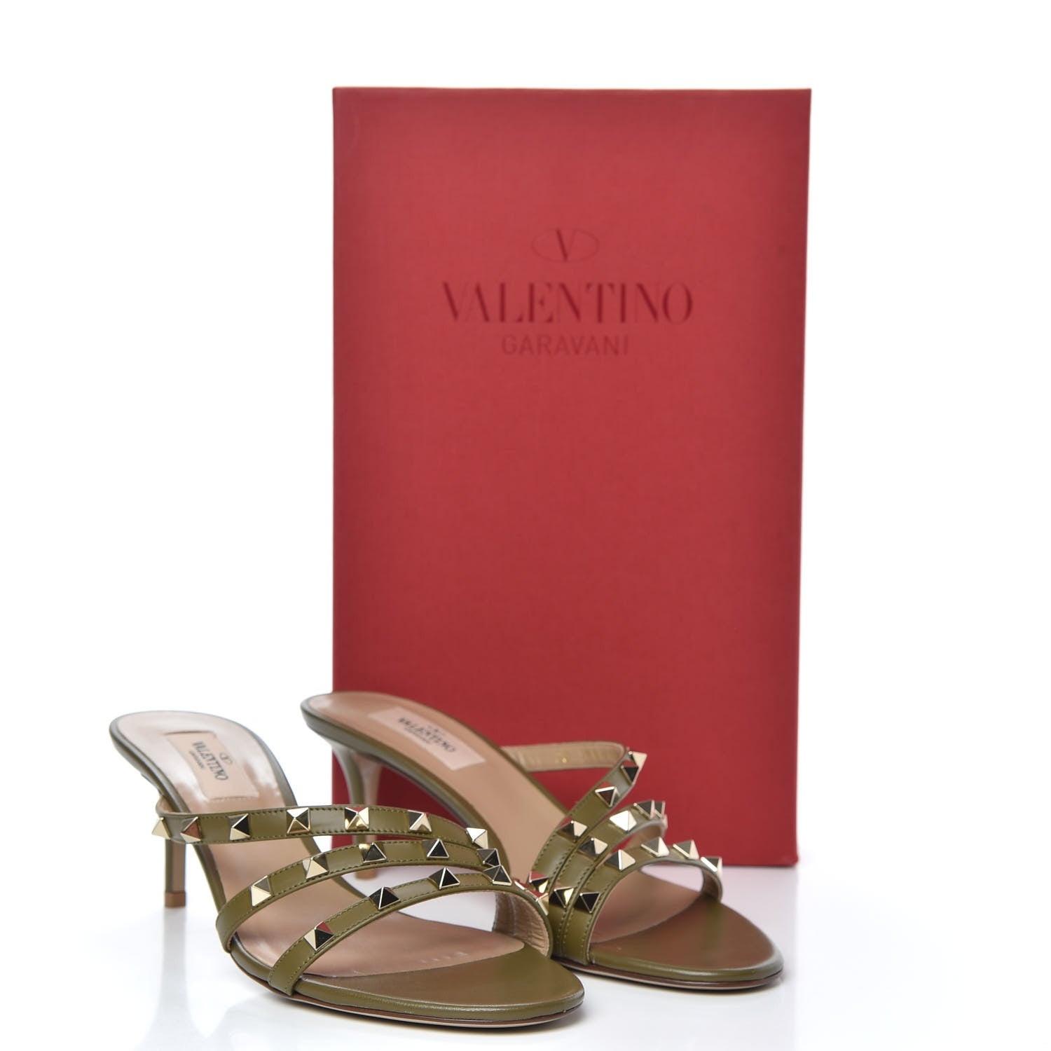 Valentino Garavani Calfskin Rockstud 60mm Slide Sandals 38.5 Lichen 9 of 9