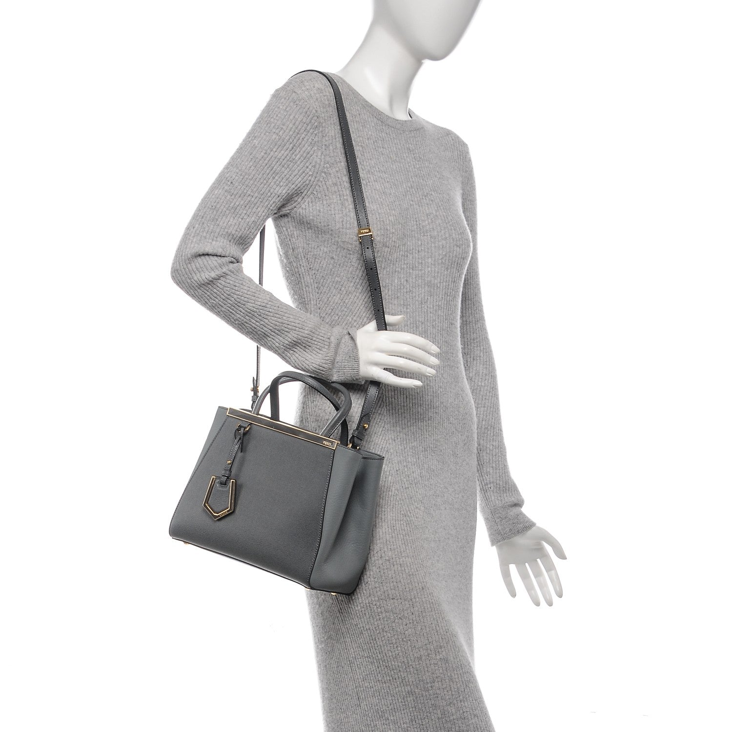 Fendi Vitello Elite Petite 2Jours Tote Grigio Grigio Chiaro 2 of 6